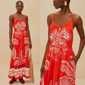 Farm Rio Red Majestic Coconut Tree Maxi Dress S